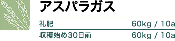 アスパラガス 礼肥 60kg / 10a 収穫始め30日前 60kg / 10a